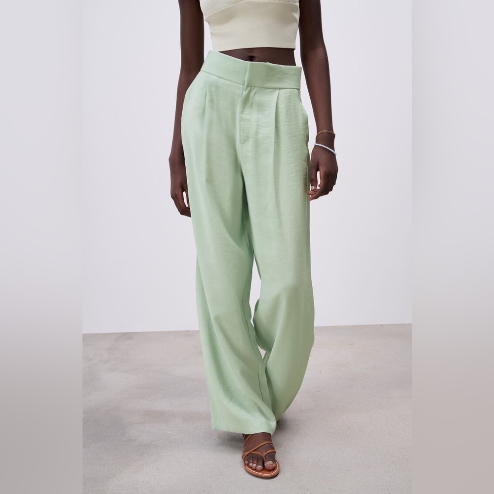 Zara High Waist Wide Leg Trousers Sea Green - Picture 2 of 12